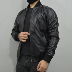 Men's Black Pilot Bomber Aviator Geniune Sheepskin Leather Jacket