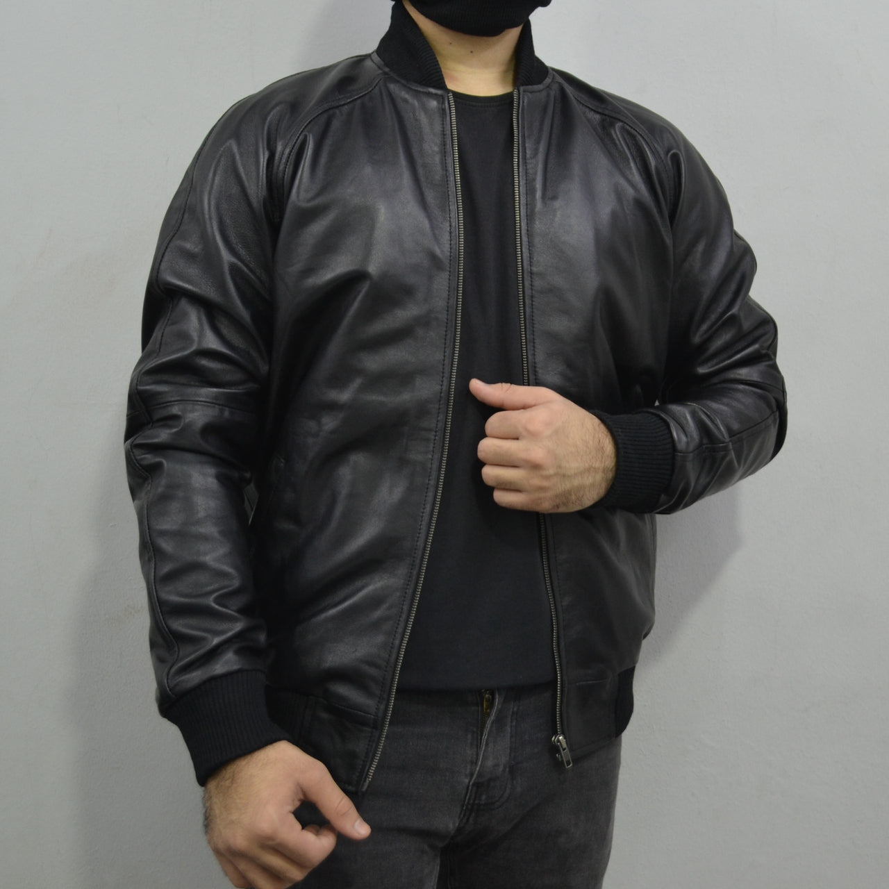 Men's Black Pilot Bomber Aviator Geniune Sheepskin Leather Jacket