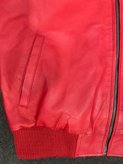 Men's Red Bomber Pilot Real Sheepskin Leather Jacket