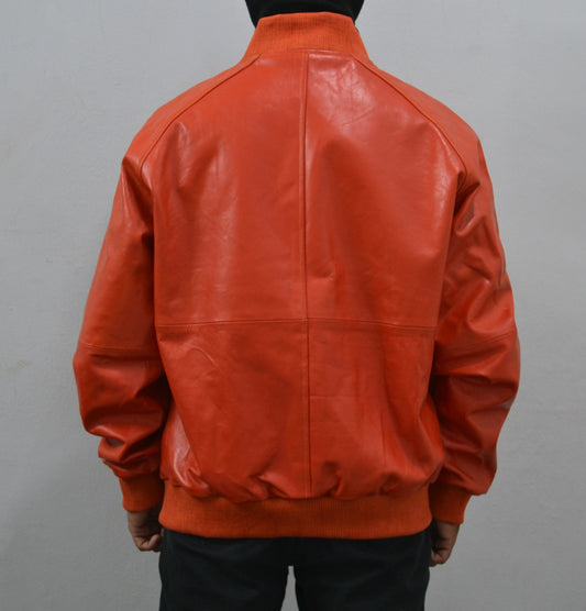 Men's Orange Bomber Pilot Aviator Genuine Sheepskin Leather Jacket