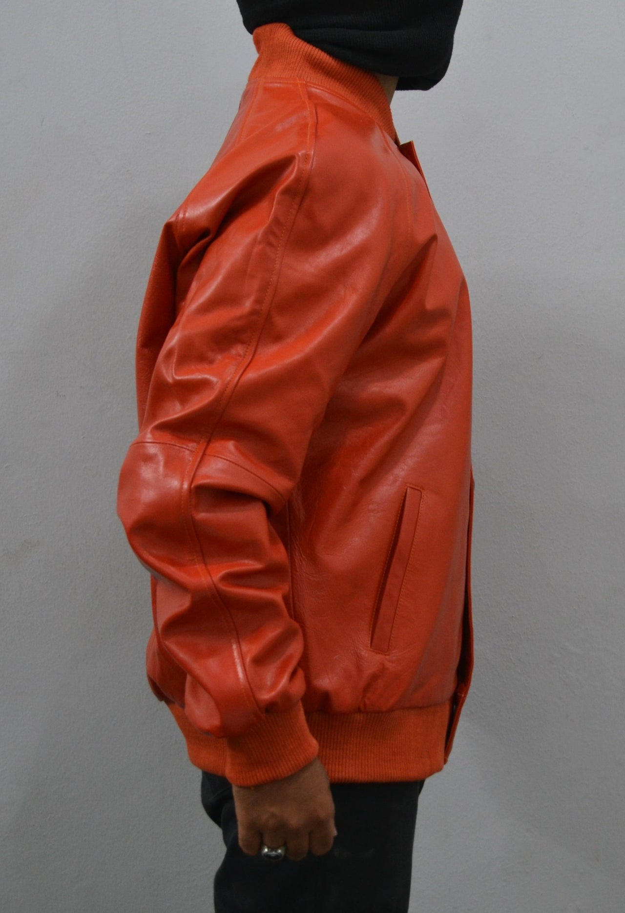 Men's Orange Bomber Pilot Aviator Genuine Sheepskin Leather Jacket