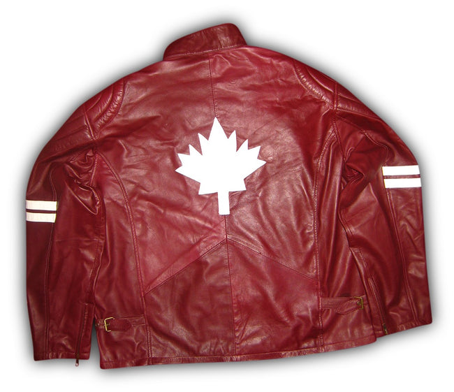 Men's Designer Canadian Flag Racer Red Leather Jacket Man's