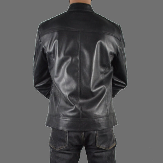 Men's Black Padded Quilted Design Motorcycle Biker Geniune Leather Jacket