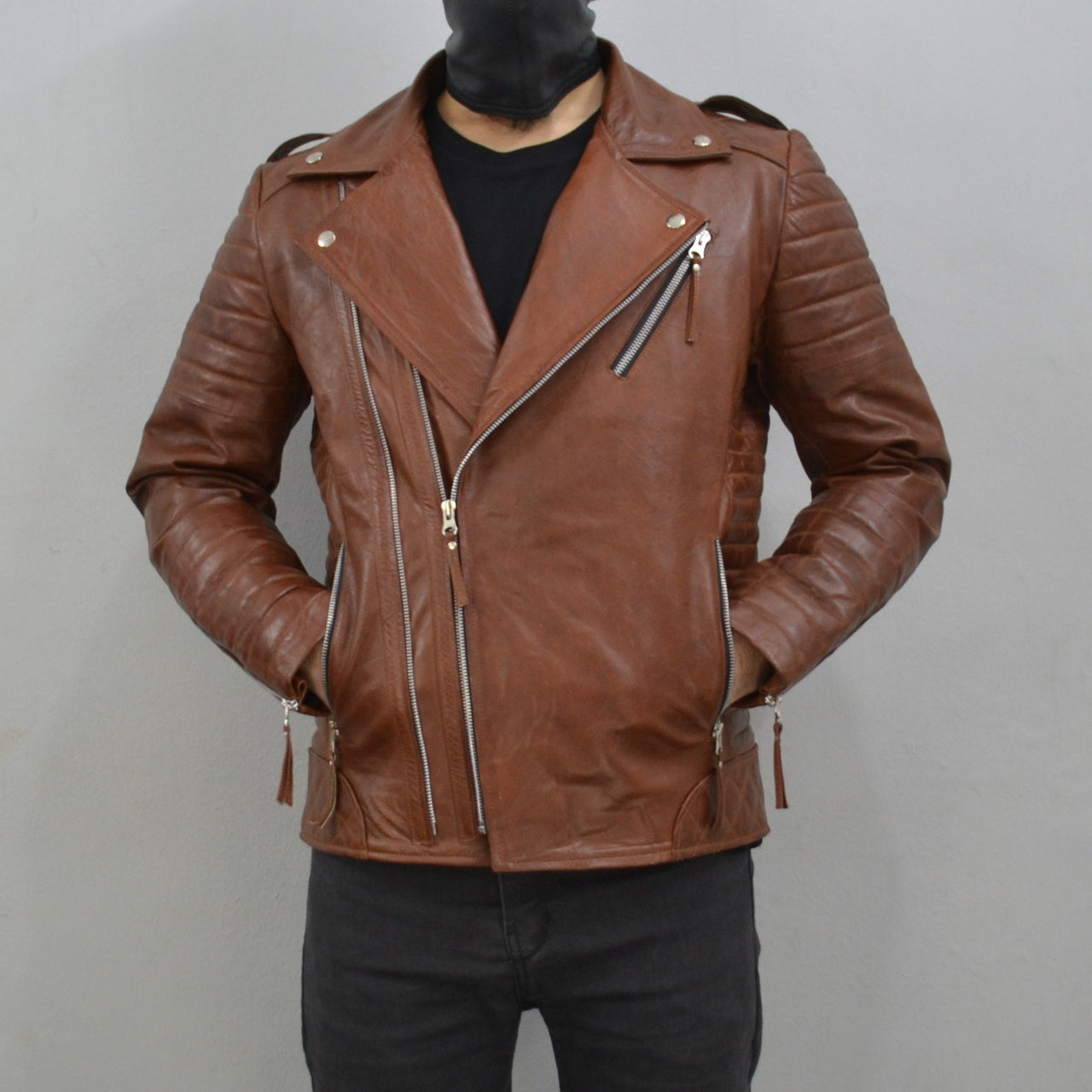 Men's Brando Antique Brown Motorcycle Genuine Leather Biker Jacket