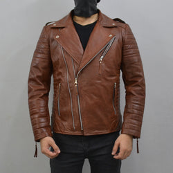 Men's Brando Antique Brown Motorcycle Geniune Leather Biker Jacket