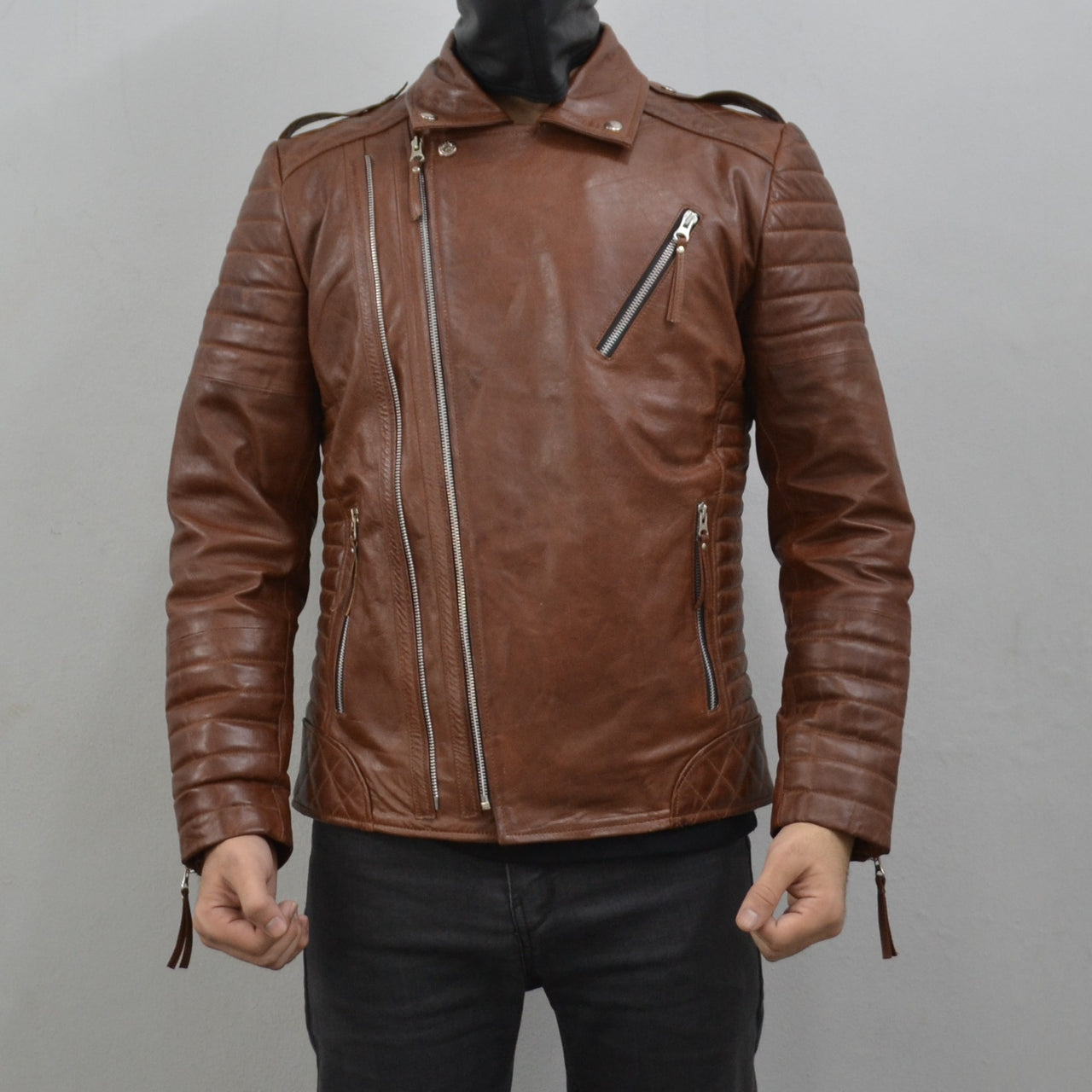 Men's Brando Antique Brown Motorcycle Geniune Leather Biker Jacket