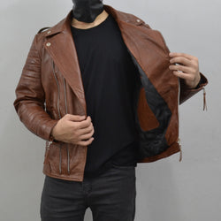 Men's Brando Antique Brown Motorcycle Genuine Leather Biker Jacket