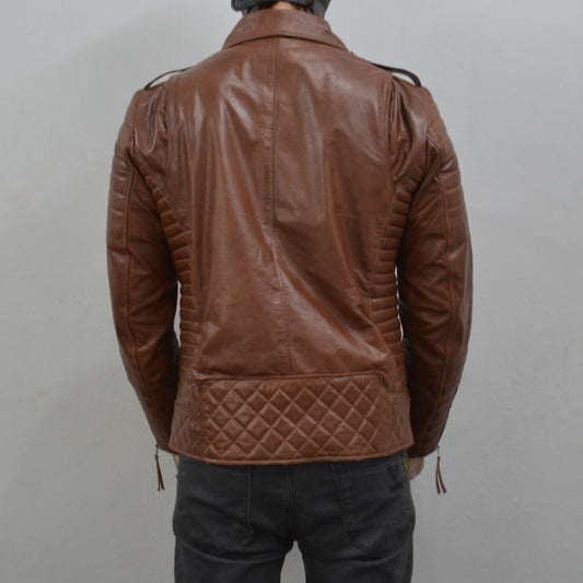Men's Brando Antique Brown Motorcycle Genuine Leather Biker Jacket