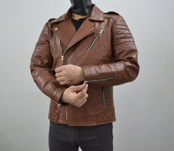 Men's Brando Antique Brown Motorcycle Genuine Leather Biker Jacket