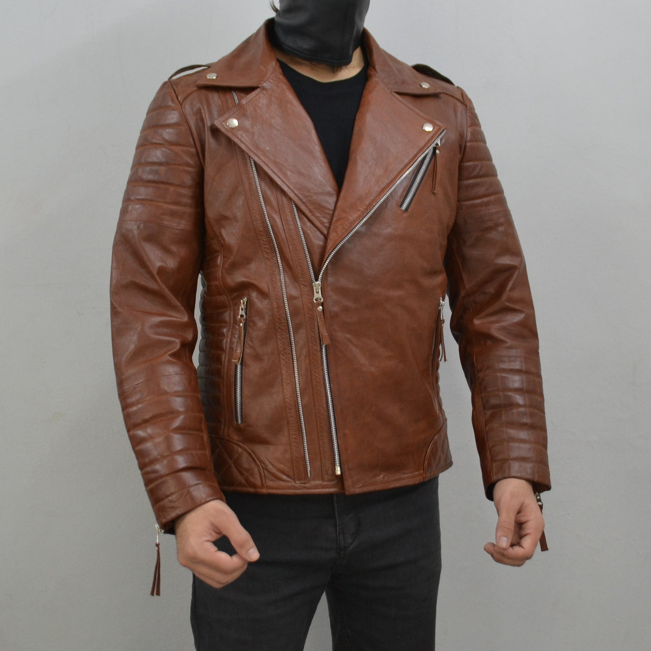 Men's Brando Antique Brown Motorcycle Geniune Leather Biker Jacket