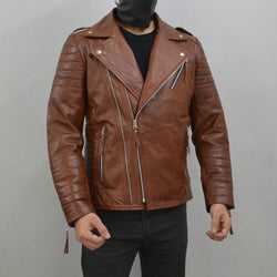 Men's Brando Antique Brown Motorcycle Genuine Leather Biker Jacket