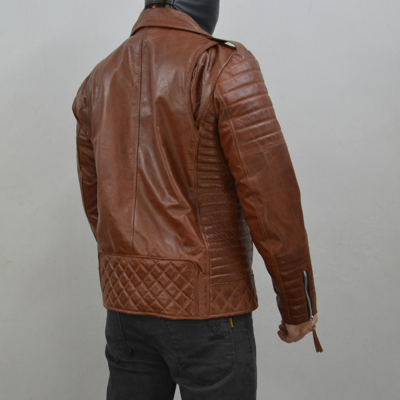 Men's Brando Antique Brown Motorcycle Geniune Leather Biker Jacket