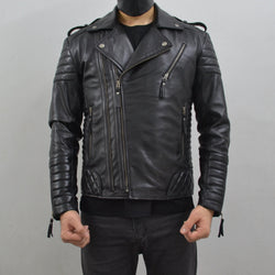 Men's Brando Motorcycle Moto Biker Genuine Leather Jacket