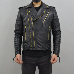 Men's Brando Motorcycle Moto Biker Genuine Leather Jacket