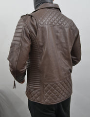 Men's Brando Dark Brown Motorcycle Quilted Genuine Leather Biker Jacket