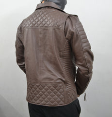 Men's Brando Dark Brown Motorcycle Quilted Genuine Leather Biker Jacket