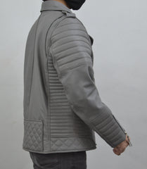 Men's Brando Grey Motorcycle Genuine Lambskin Leather Biker Jacket