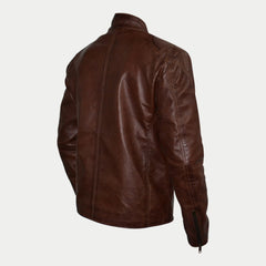 Men's Brown Waxed Slim Fit Zipper Racer Leather Jacket