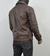 Mens Brown Four Pocket Cafe Racer Real Leather Jacket