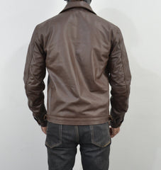 Mens Brown Four Pocket Cafe Racer Real Leather Jacket