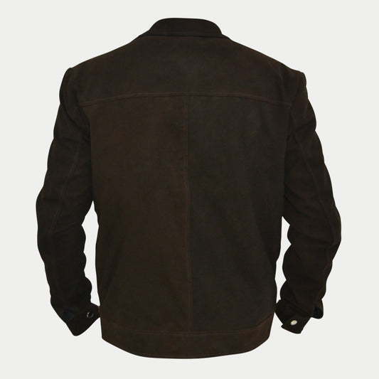 Men's Dark Brown Moto Biker Distressed Real Suede Leather Jacket