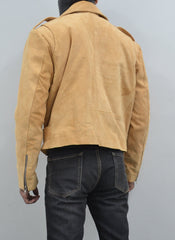 Men's Beige Motorcycle Belted Real Suede Leather Biker Jacket