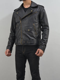 Men's Motorcycle Black Belted Geniune Sheepskin Leather Biker Jacket