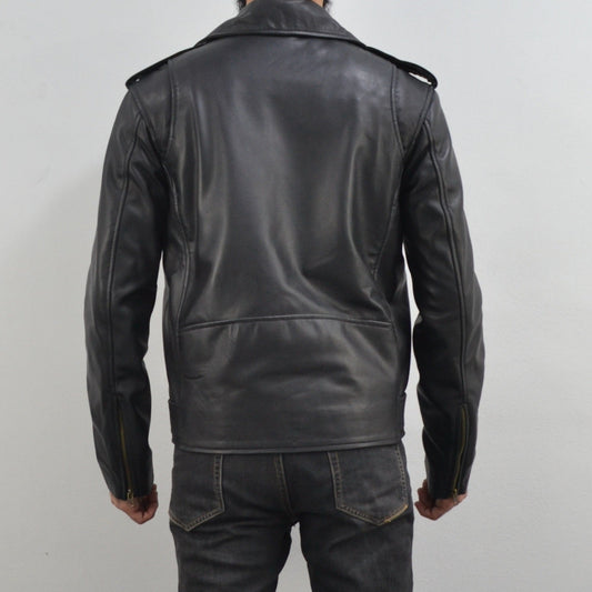 Men's Motorcycle Black Belted Geniune Sheepskin Leather Biker Jacket