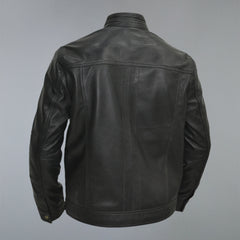 Men's Black Golden Material Café Racer Genuine Sheepskin Leather Jacket