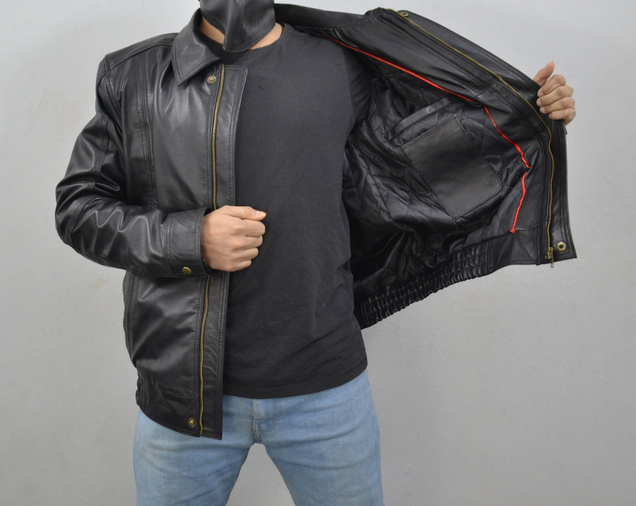 Men's Black Bomber Aviator Pilot Flying Genuine Sheepskin leather Jacket