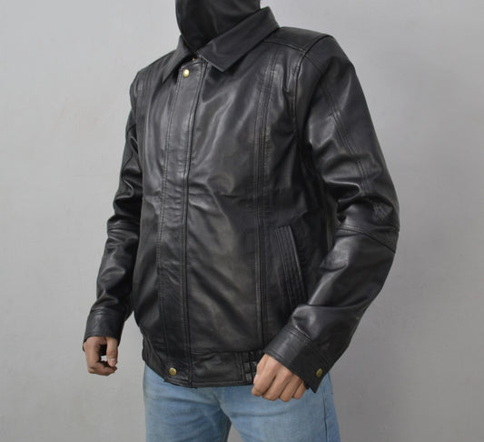 Men's Black Bomber Aviator Pilot Flying Genuine Sheepskin leather Jacket