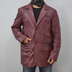 Men's Maroon Stylish Casual 2 Button Genuine Leather Blazer