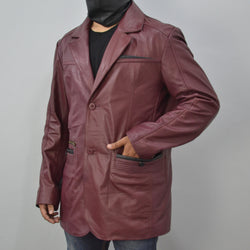 Men's Maroon Stylish Casual 2 Button Genuine Leather Blazer