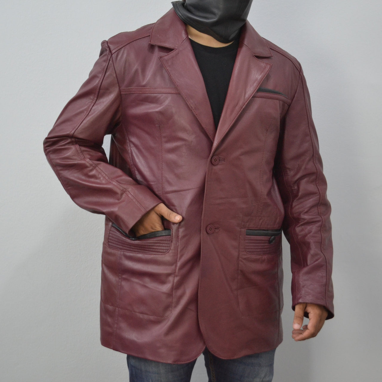 Men's Maroon Stylish Casual 2 Button Genuine Leather Blazer