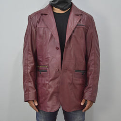 Men's Maroon Stylish Casual 2 Button Genuine Leather Blazer