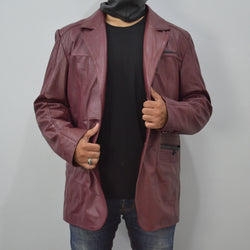 Men's Maroon Stylish Casual 2 Button Genuine Leather Blazer