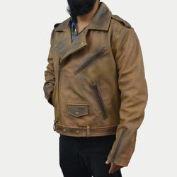 Men's Distressed Motorcycle CowHide Mens Slim Locklear Leather Biker Moto Jacket