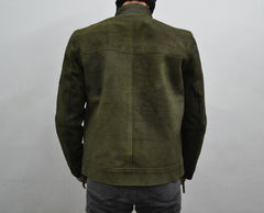 Men's Dark Green Genuine Suede Leather Cafe Racer Jacket