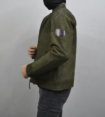 Men's Dark Green Genuine Suede Leather Cafe Racer Jacket
