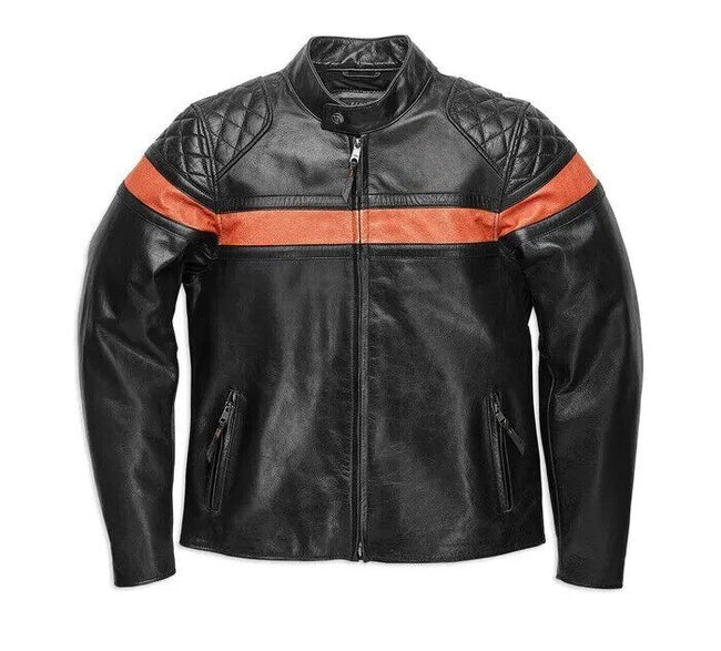 Men's Black Quilted Biker Cafe Racer Genuine Cowhide Motorcycle Leather Jacket