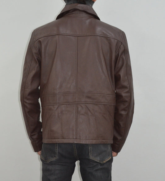 Men's Brown Cafe Racer Biker Real Sheepskin Motorcycle Leather Jacket