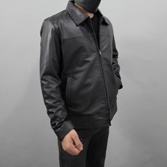 Men's Black Short Length Zip up Genuine Leather Coat