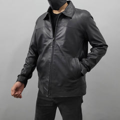 Men's Black Short Length Zip up Genuine Leather Coat