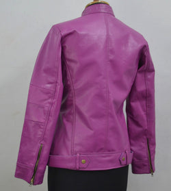 Women's Pink Geniune Lambskin Cafe Racer Leather Jacket