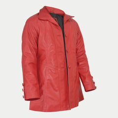Women's Designer Red Mid-Length Genuine Leather Coat