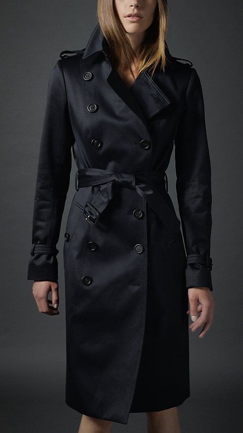 Women's Double-Breasted Black Long Belted Pure Cotton Coat