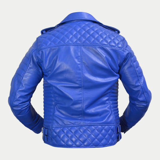 Women's Light-Blue Padded Motorcycle Genuine Leather Biker Jacket