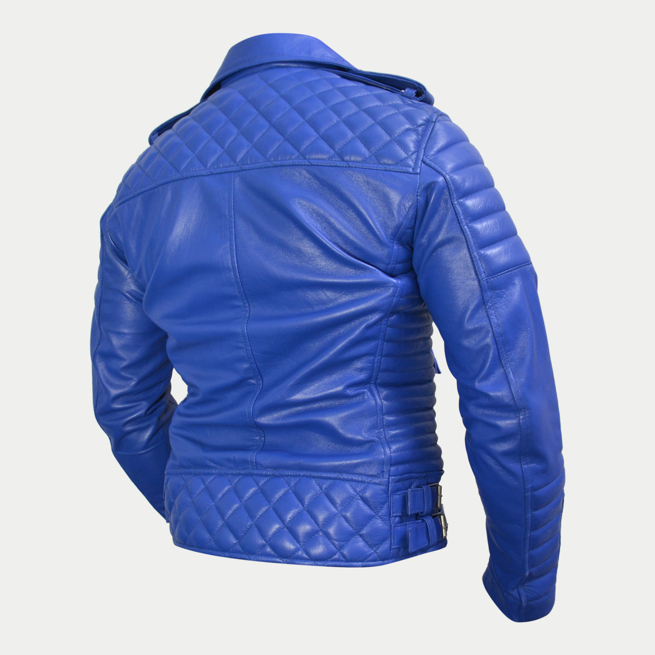 Women's Light-Blue Padded Motorcycle Genuine Leather Biker Jacket