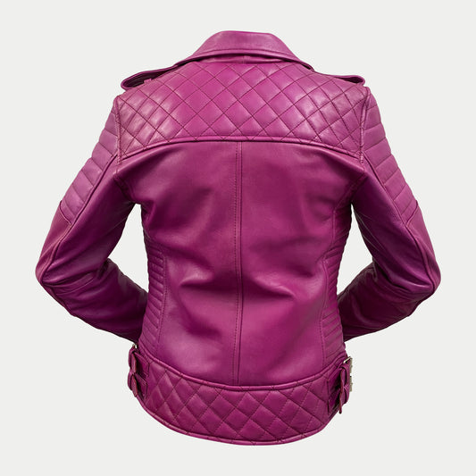 Women's Pink Padded Motorcycle Genuine Leather Biker Jacket