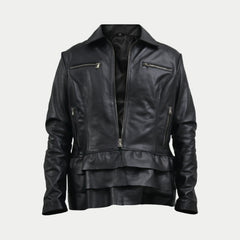 Women's Black Frog Style Genuine Lambskin Cafe Racer Leather Jacket